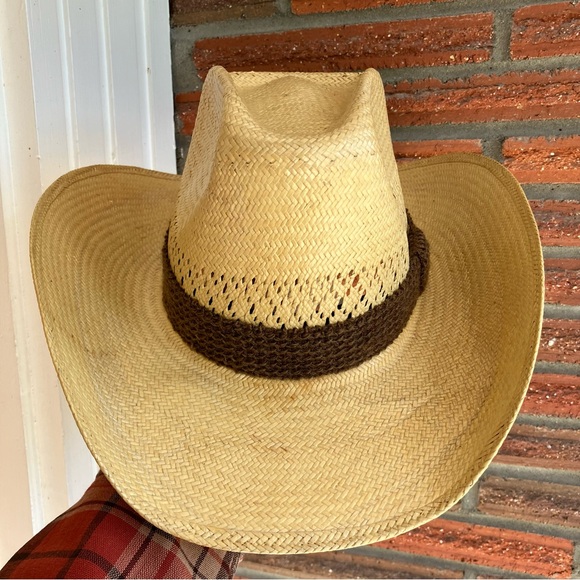 Vintage Stetson Roadrunner Bryantcote Straw Cowboy Hat Size 7 1/8 - Picture 2 of 11